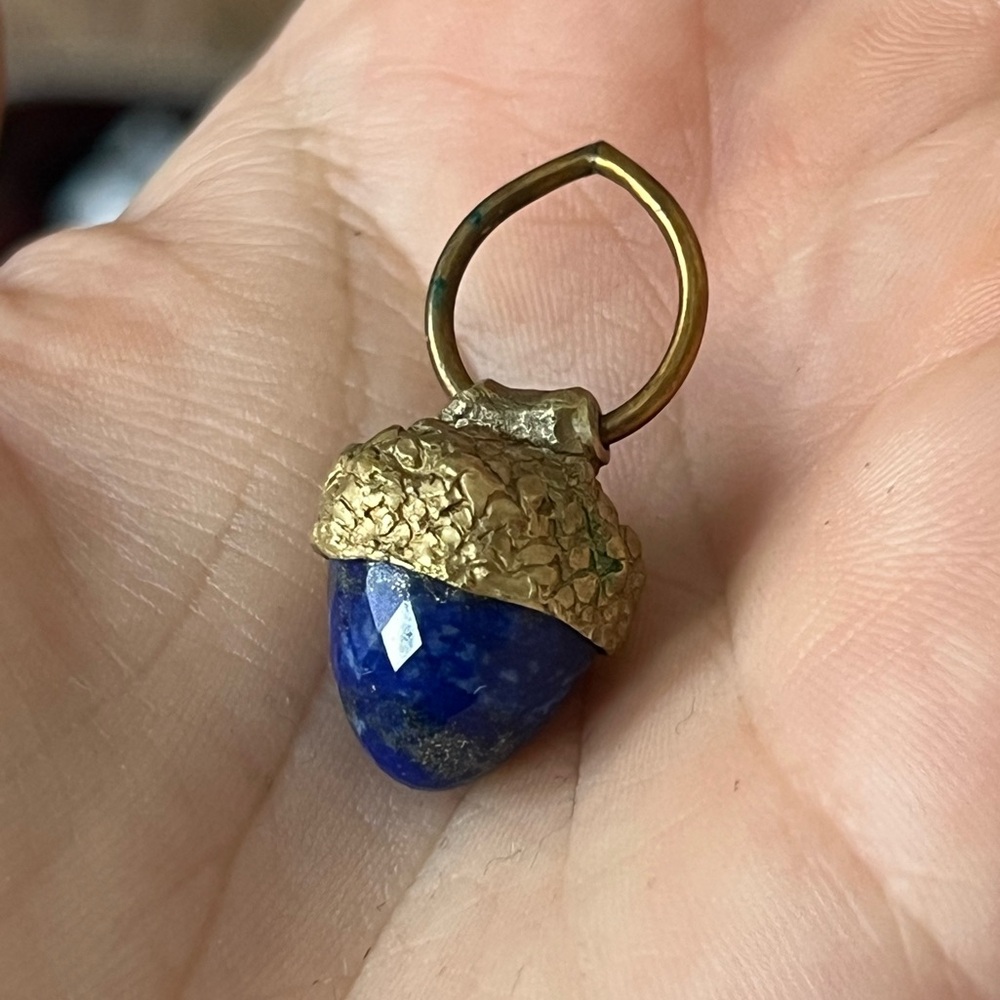 Artisan Made Brass & Lapis Acorn Pendant